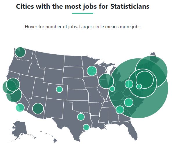 Cities with the most jobs for statisticians