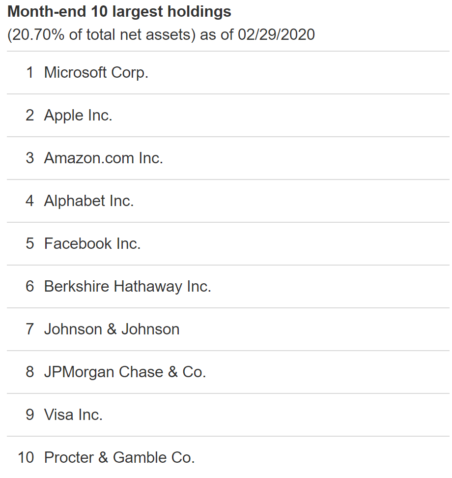 VTI top ten holdings